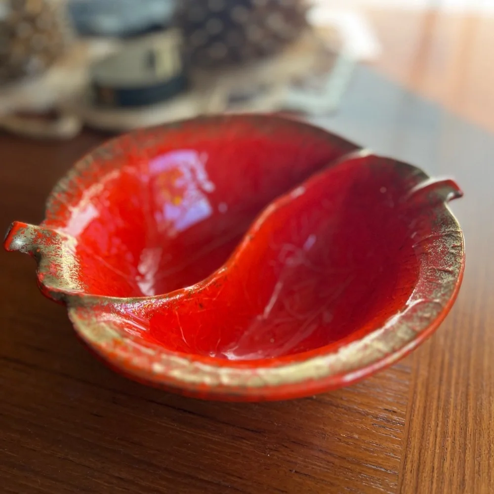 Vintage Orange Drip Glaze Divided Dish– California Pottery – Mid Century Modern